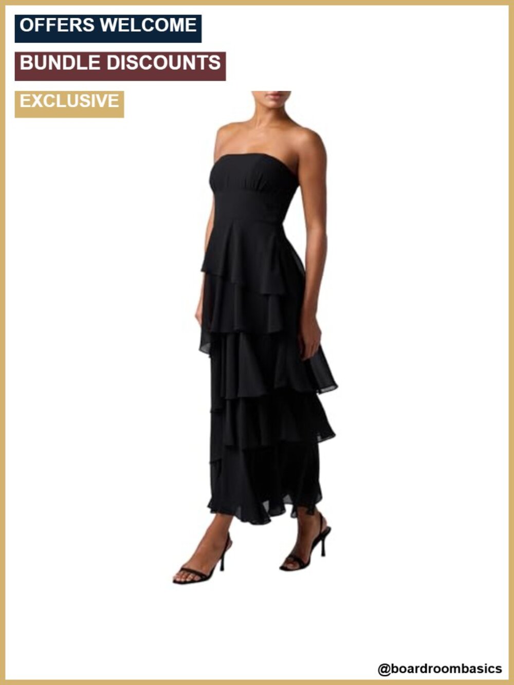 Strapless Tiered Ruffle Midi Dress Chiffon Formal Cocktail